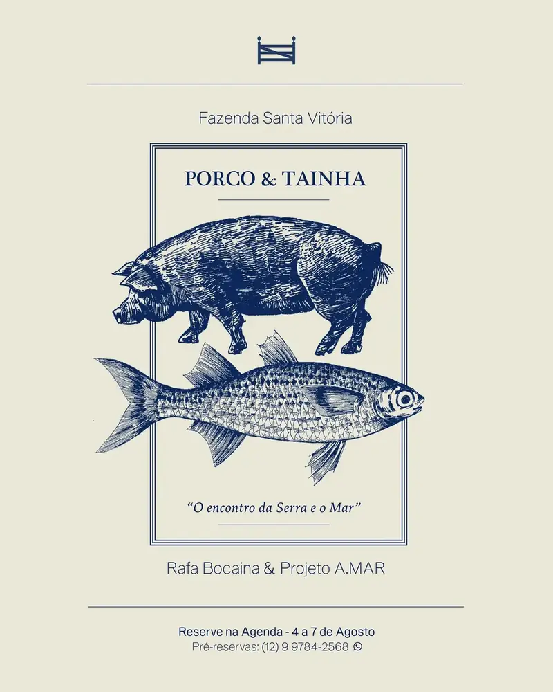 Prato de comida caiçara sobre grelha de ferro no encontro Porco e Tainha